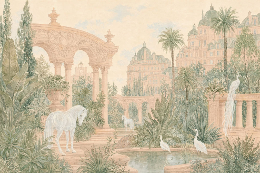 French Palace Wallpaper Scenic Garden Vintage Mural Removable Wall Decor pattern artwork