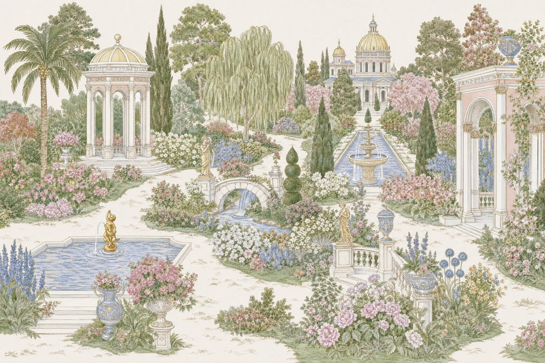 Bright Garden Wallpaper Italian Landscape Removable Classical Architecture Wall Decor pattern artwork