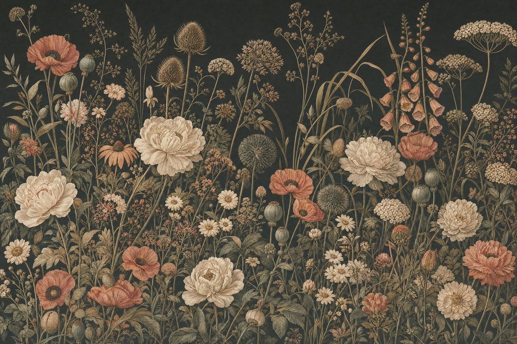 Dark Floral Wallpaper Botanical Vintage Removable Wall Decor pattern artwork