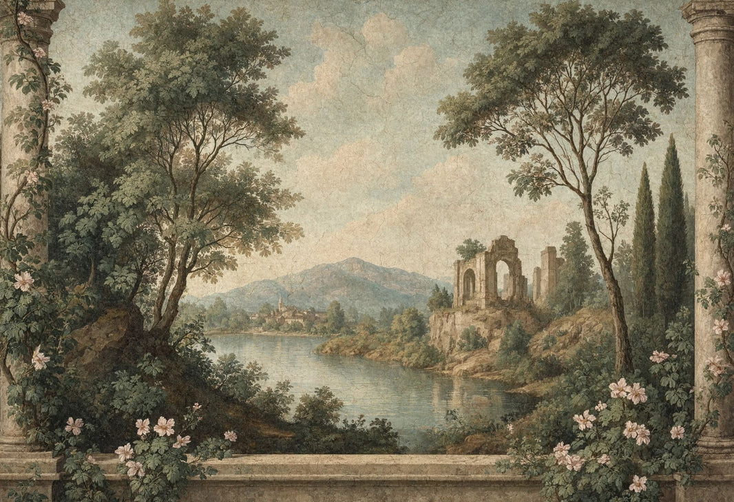 Vintage Landscape Wallpaper Classical Ruins Removable Mediterranean Wall Decor pattern artwork