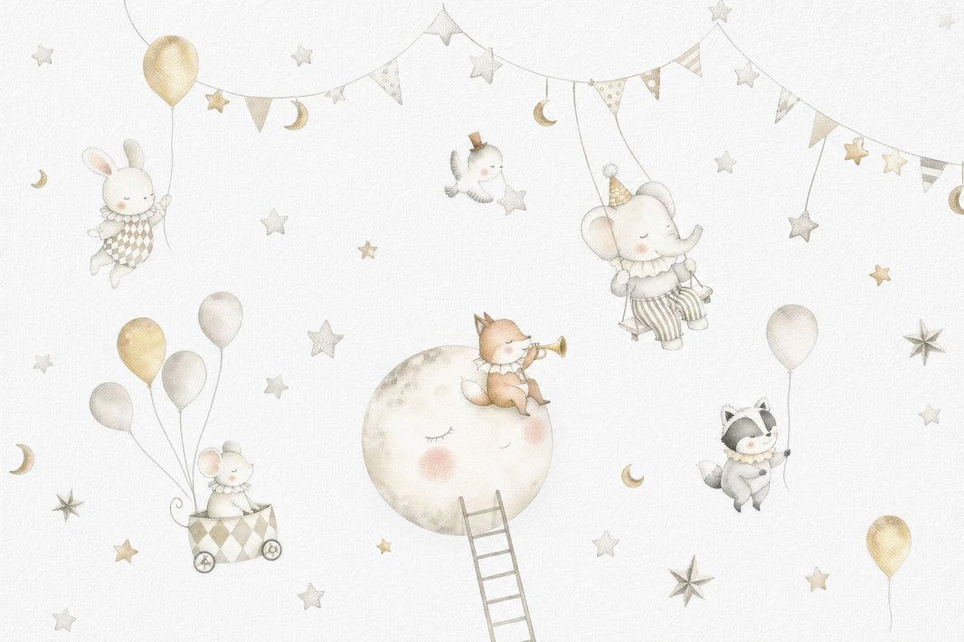 Nursery Wallpaper Watercolor Animals Celestial Removable Wall Decor pattern artwork