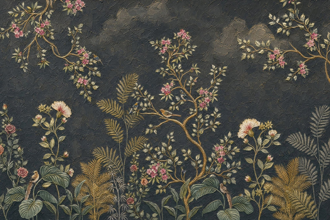 Dark Floral Wallpaper Chinoiserie Removable Botanical Wall Decor pattern artwork