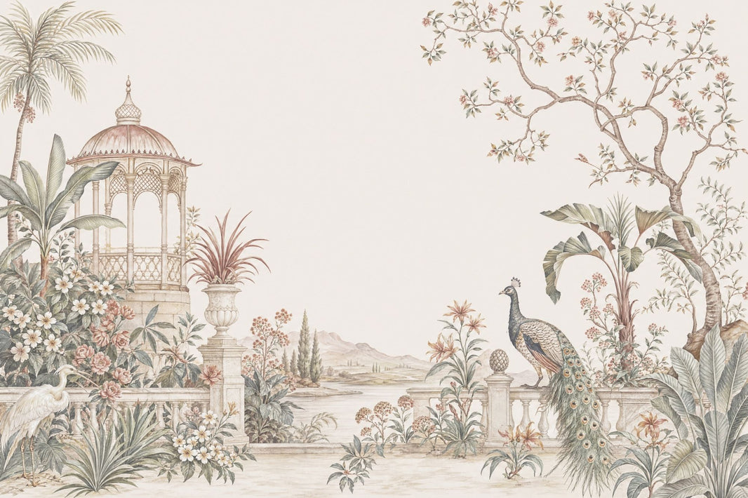 Bright Garden Mural Wallpaper Floral Landscape Peacock Removable Wall Decor pattern artwork