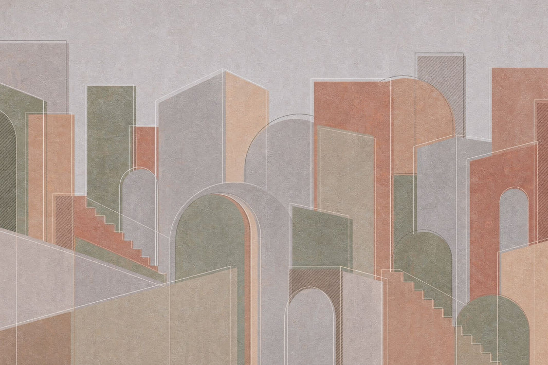 Abstract Cityscape Wallpaper Geometric Architecture Removable Arches Wall Decor pattern artwork