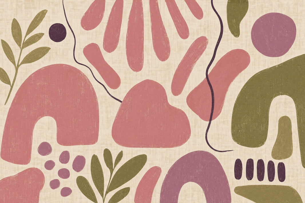 Abstract Botanical Wallpaper Cream Background Organic Shapes Removable Wall Decor pattern artwork