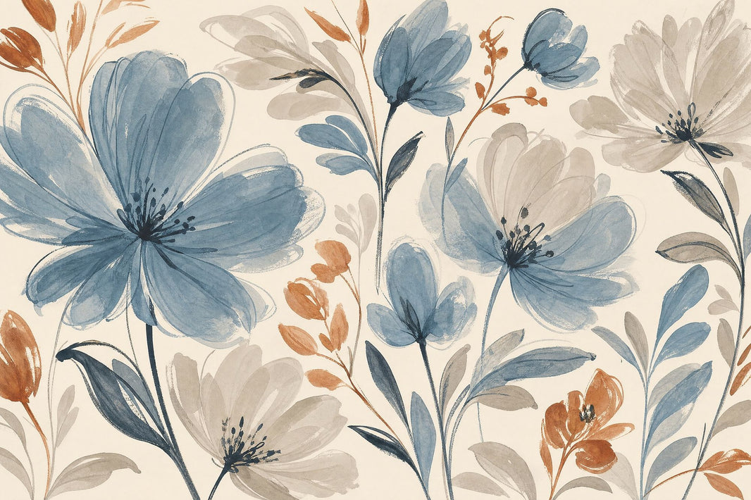 Blue Flowers Wallpaper Watercolor Botanical Wall Mural pattern artwork