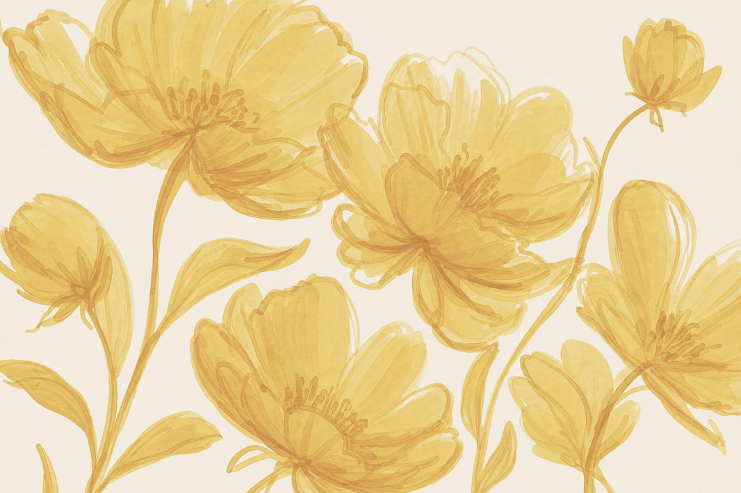 Yellow Flowers Wallpaper Floral Watercolor Removable Wall Decor pattern artwork