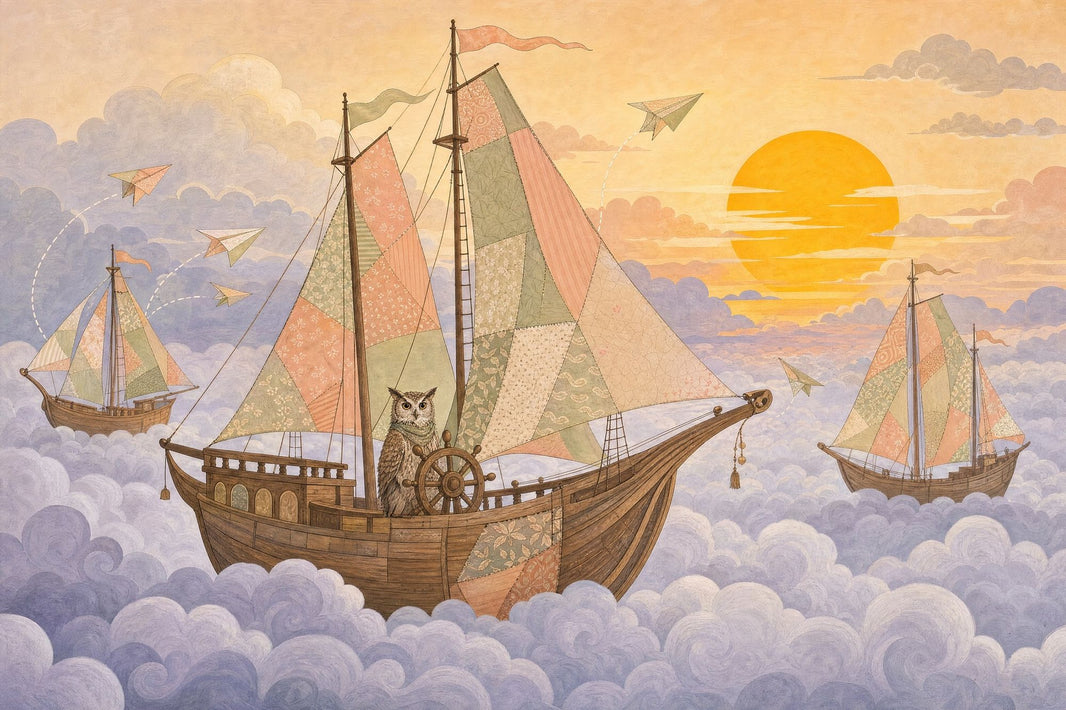 Flying Ships Wallpaper Whimsical Sky Removable Vintage Storybook Wall Decor pattern artwork