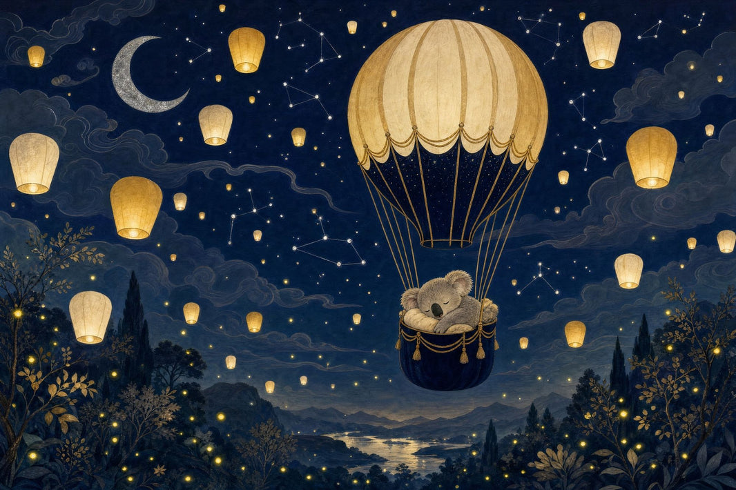 Hot Air Balloon Wallpaper Sky Lantern Crescent Moon Removable Wall Decor pattern artwork