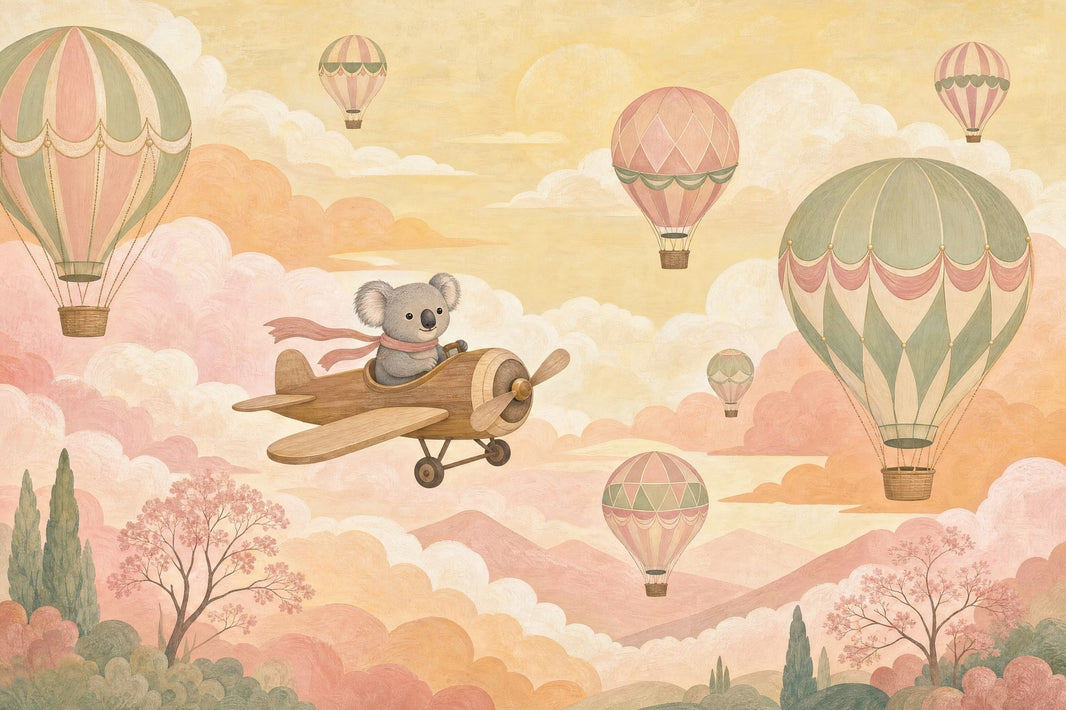 Koala Airplane Wallpaper Hot Air Balloons Storybook Removable Wall Decor pattern artwork