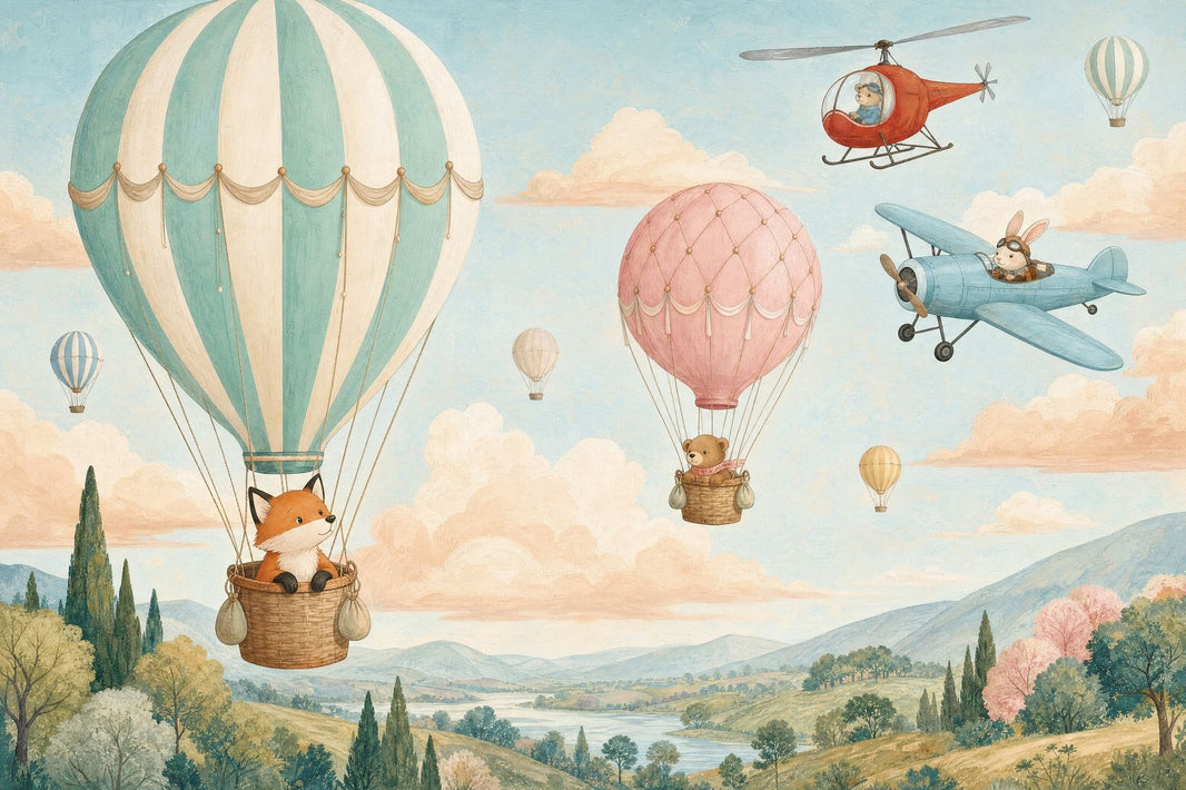 Hot Air Balloon Wallpaper Airplane Helicopter Wall Mural pattern artwork