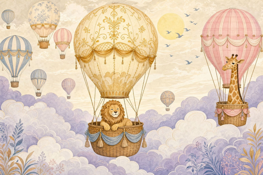 Hot Air Balloons Wallpaper Lion Giraffe Removable Wall Decor pattern artwork