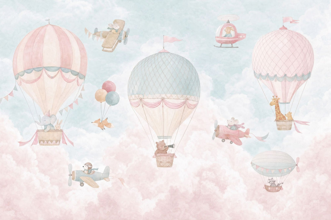 Hot Air Balloons Wallpaper Watercolor Nursery Wall Mural pattern artwork