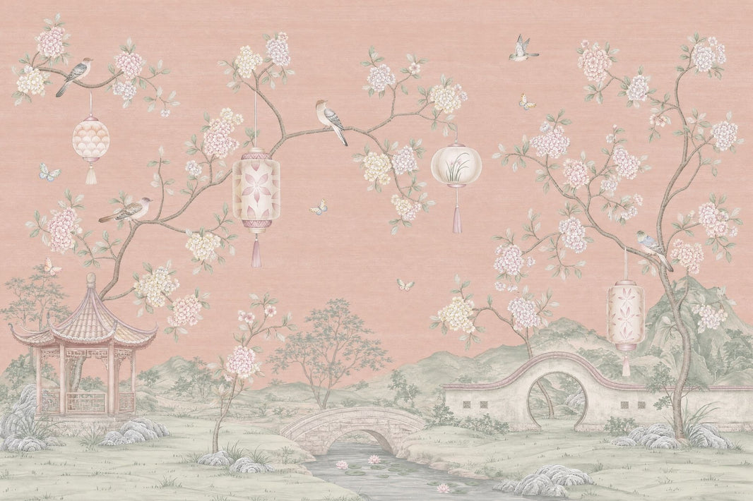 Muted Green Wallpaper Chinoiserie Removable Watercolor Wall Decor pattern artwork