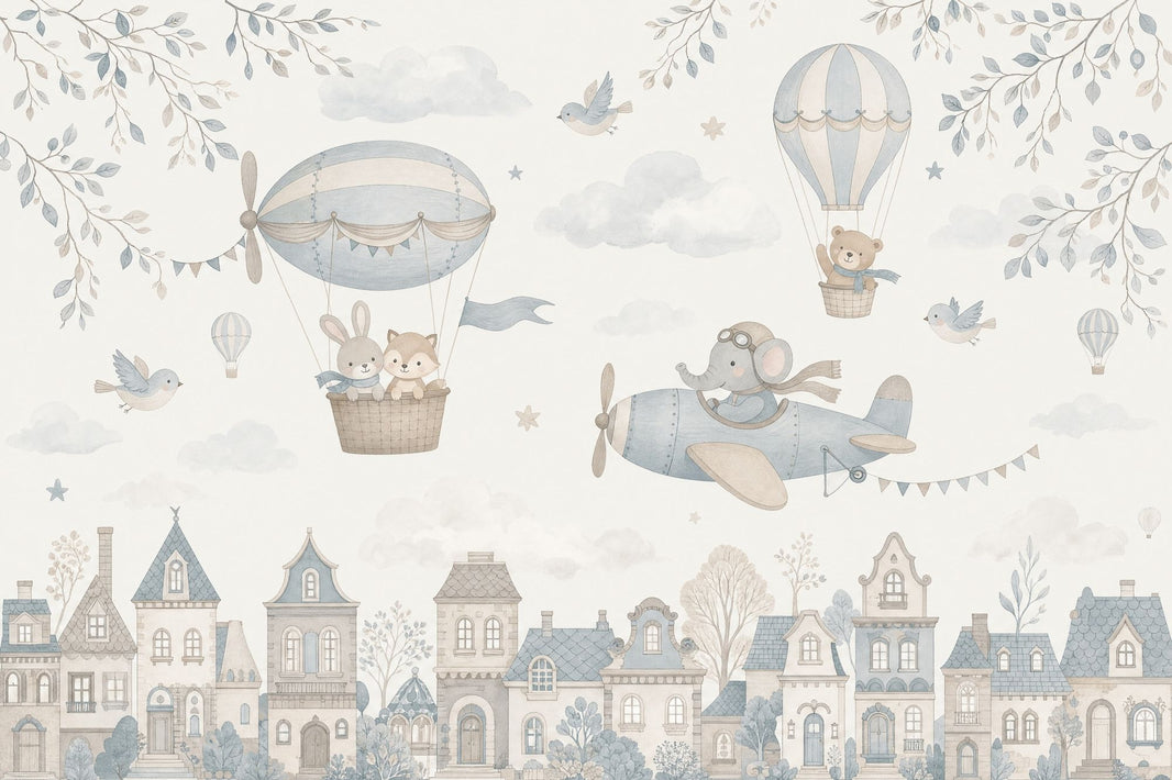 Hot Air Balloons Wallpaper Whimsical Nursery Wall Mural pattern artwork