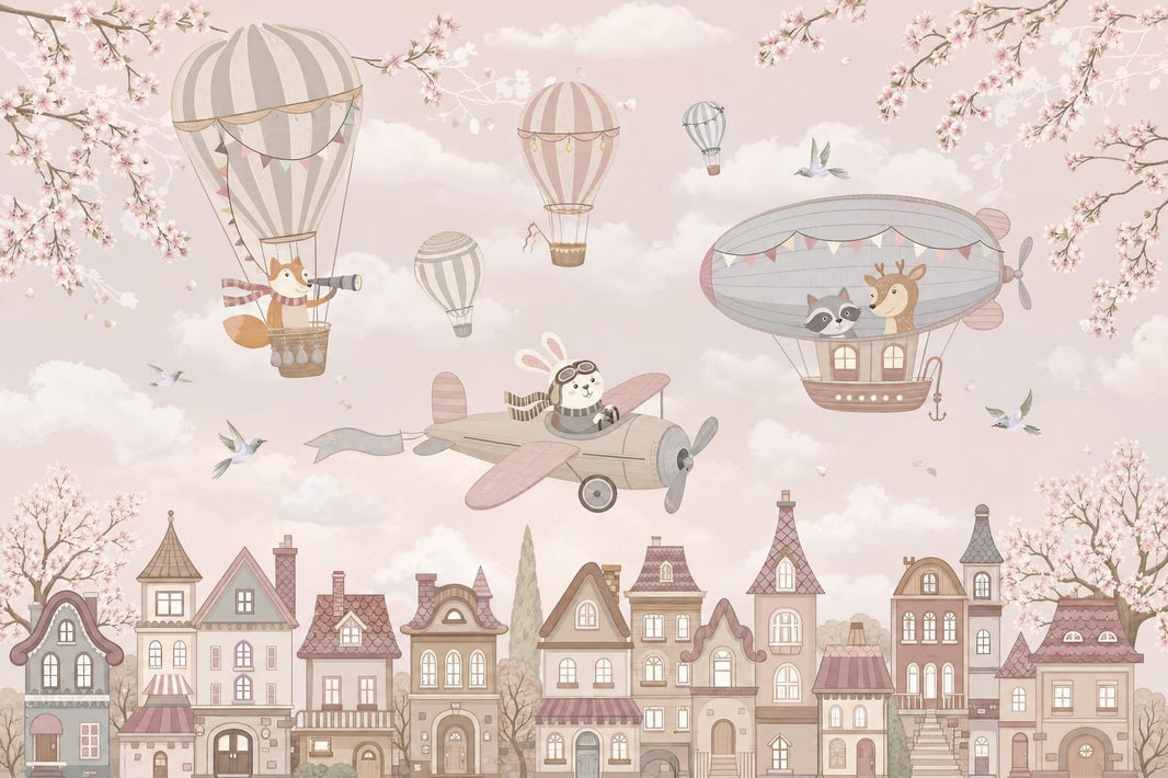 Storybook Village Wallpaper Whimsical Removable Pastel Wall Decor pattern artwork