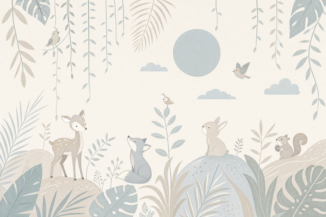 Woodland Animals Wallpaper Nursery Wallpaper Pastel Botanical Wall Mural pattern artwork