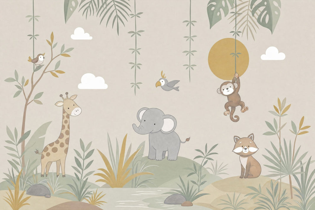 Jungle Wallpaper Safari Animals Removable Nursery Wallpaper Wall Decor pattern artwork