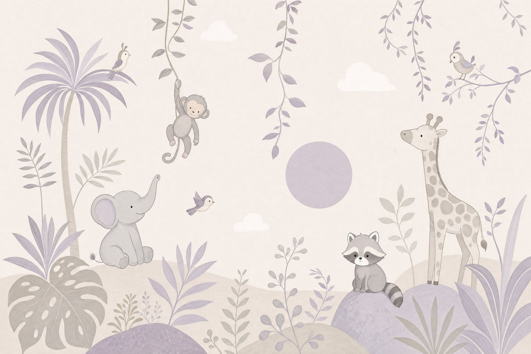 Nursery Jungle Wallpaper Safari Animals Tropical Foliage Removable Wall Decor pattern artwork