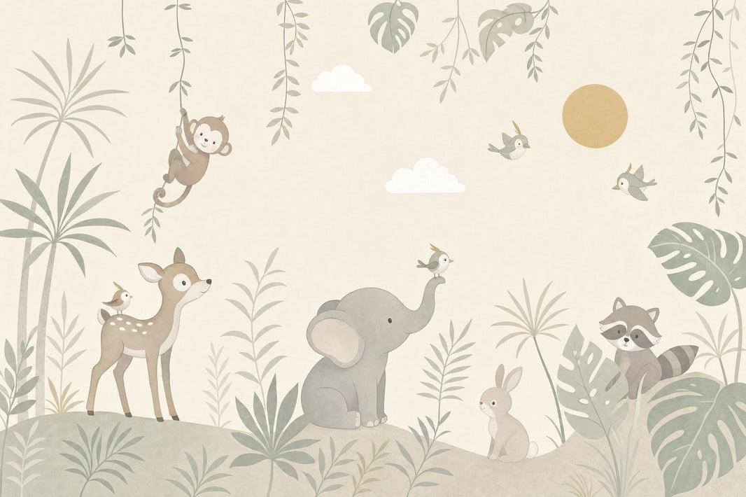 Jungle Nursery Wallpaper Tropical Animals Watercolor Wall Mural pattern artwork
