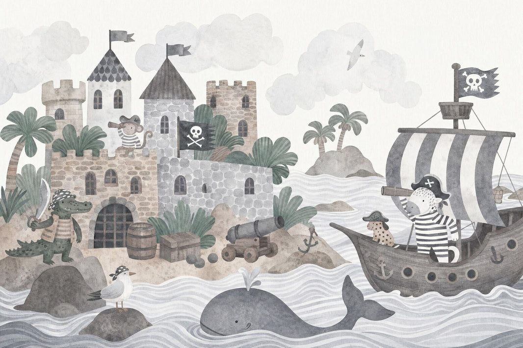 Pirate Wallpaper Coastal Castle Wall Mural pattern artwork