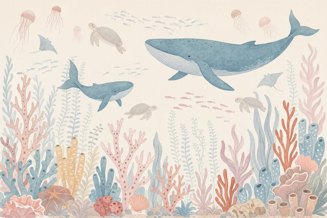 Underwater Wallpaper Whale Coral Reef Wall Mural pattern artwork