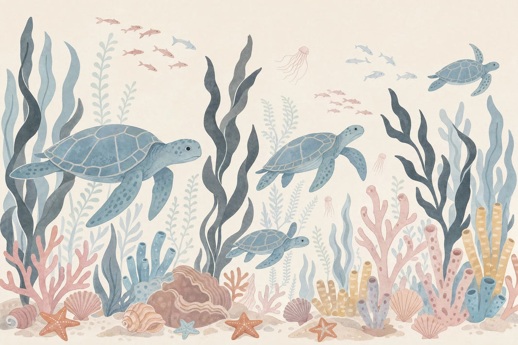 Sea Turtles Wallpaper Underwater Coral Reef Wall Mural pattern artwork