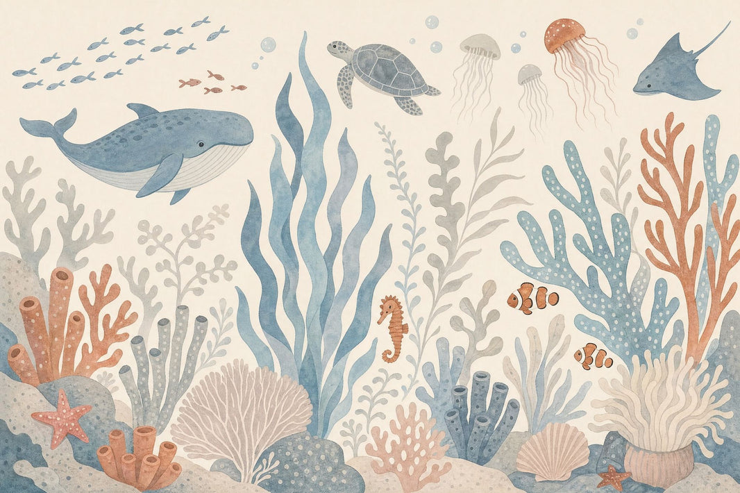 Underwater Wallpaper Ocean Whale Wall Mural pattern artwork