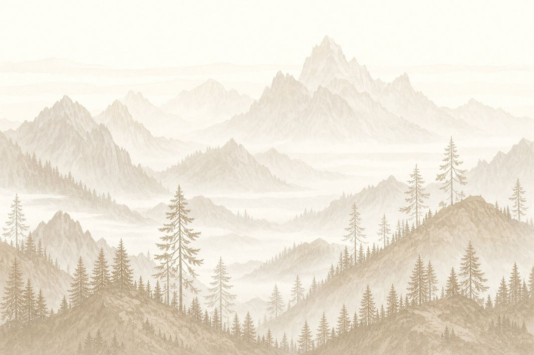 Mountain Landscape Wallpaper Pine Trees Alpine Scenery Wall Mural pattern artwork
