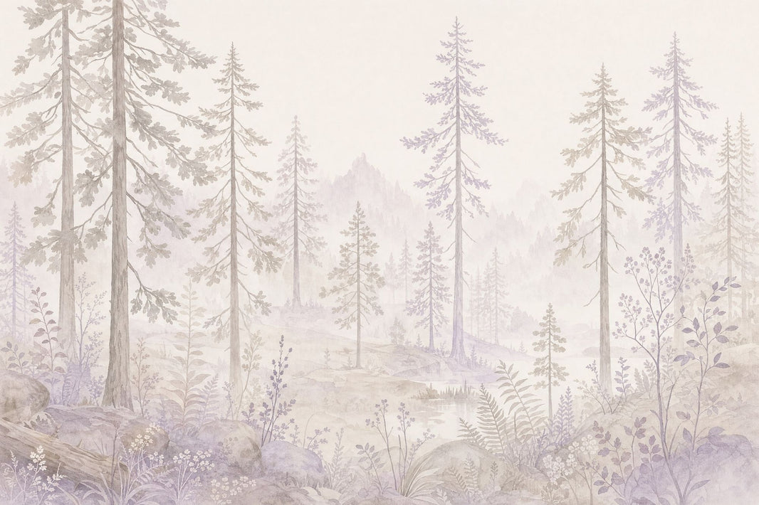 Watercolor Forest Wallpaper Pine Trees Woodland Wall Mural pattern artwork