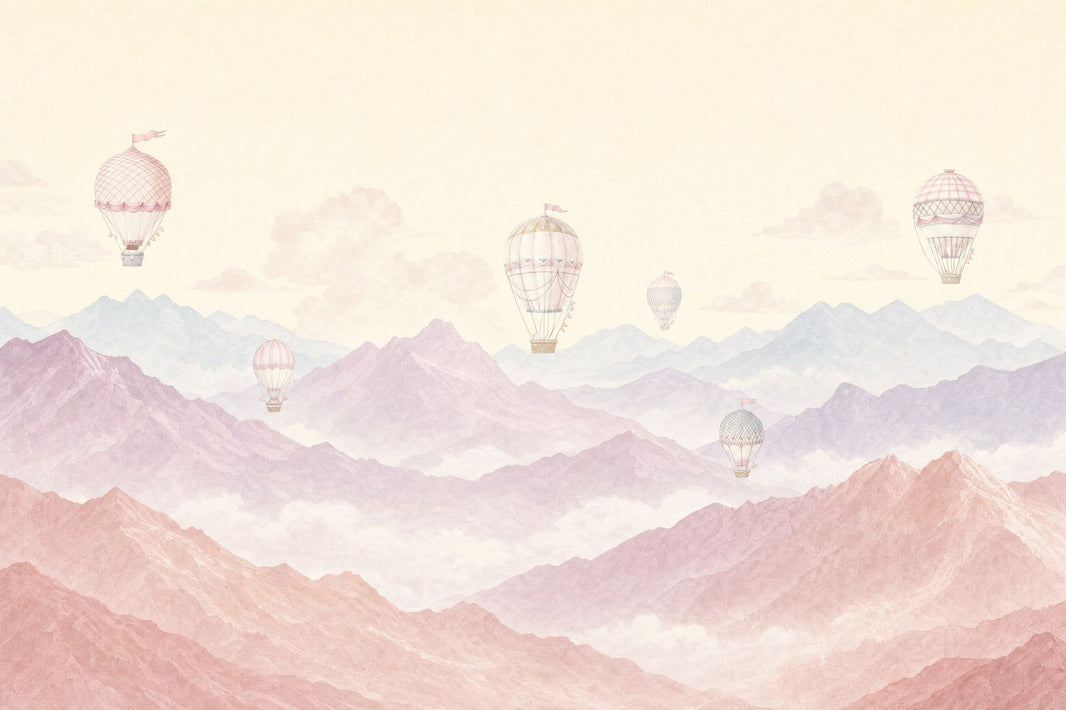 Pastel Landscape Wallpaper Watercolor Mountains Hot Air Balloons Wall Mural pattern artwork