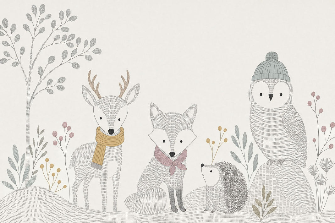 White Background Wallpaper Woodland Animals Removable Kids Wall Decor pattern artwork