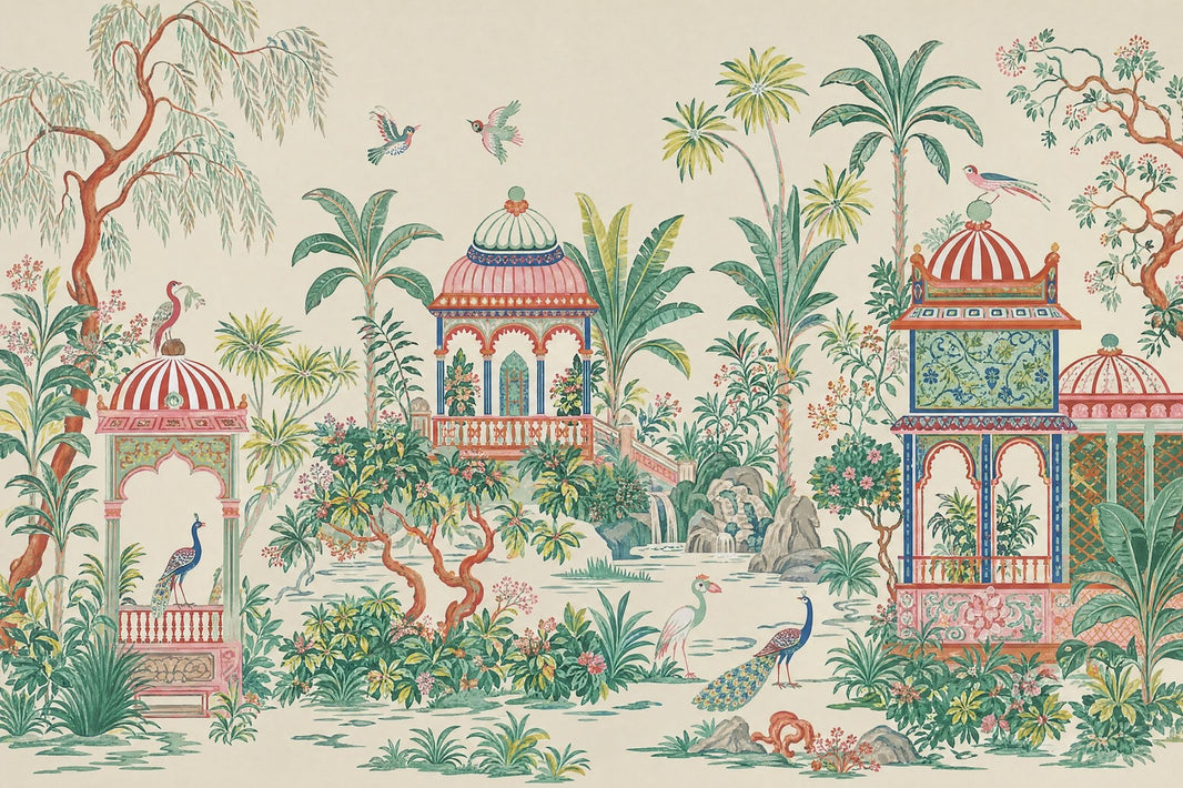 Tropical Garden Wallpaper Mughal Pavilion Vintage Scenic Removable Wall Decor pattern artwork