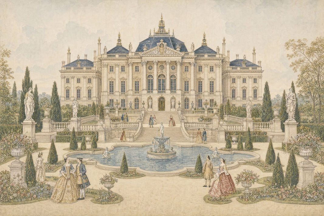 Muted Green Wallpaper Palace Garden Baroque Wall Mural pattern artwork