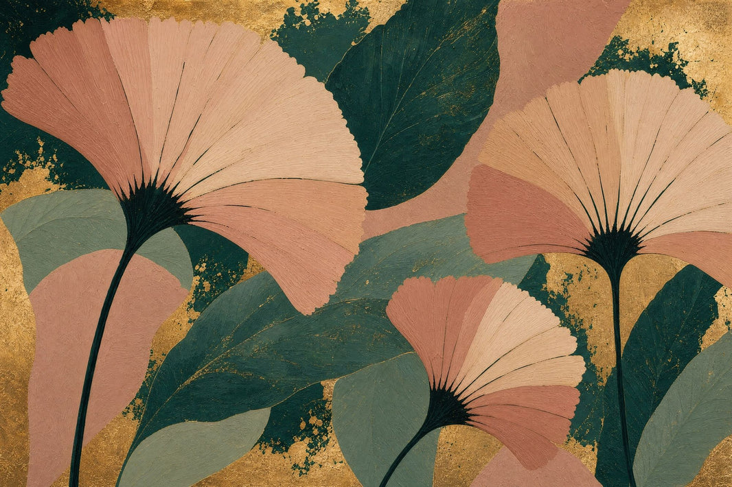 Ginkgo Leaves Wallpaper Botanical Gold Removable Wall Decor pattern artwork