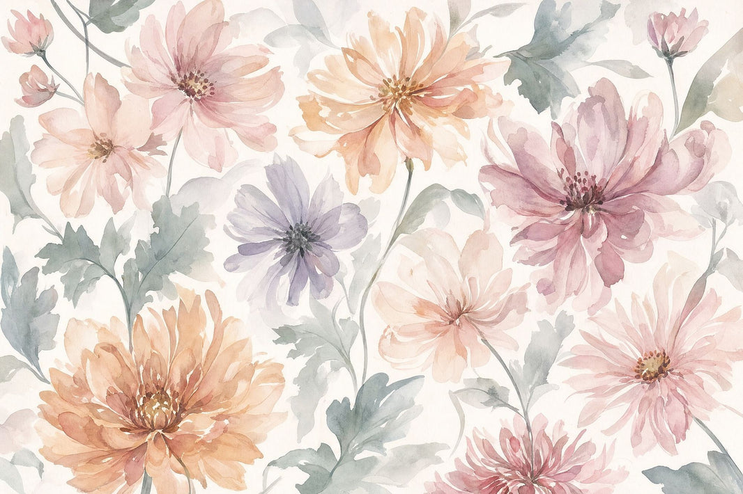 Watercolor Floral Wallpaper Pastel Flowers Botanical Wall Mural pattern artwork