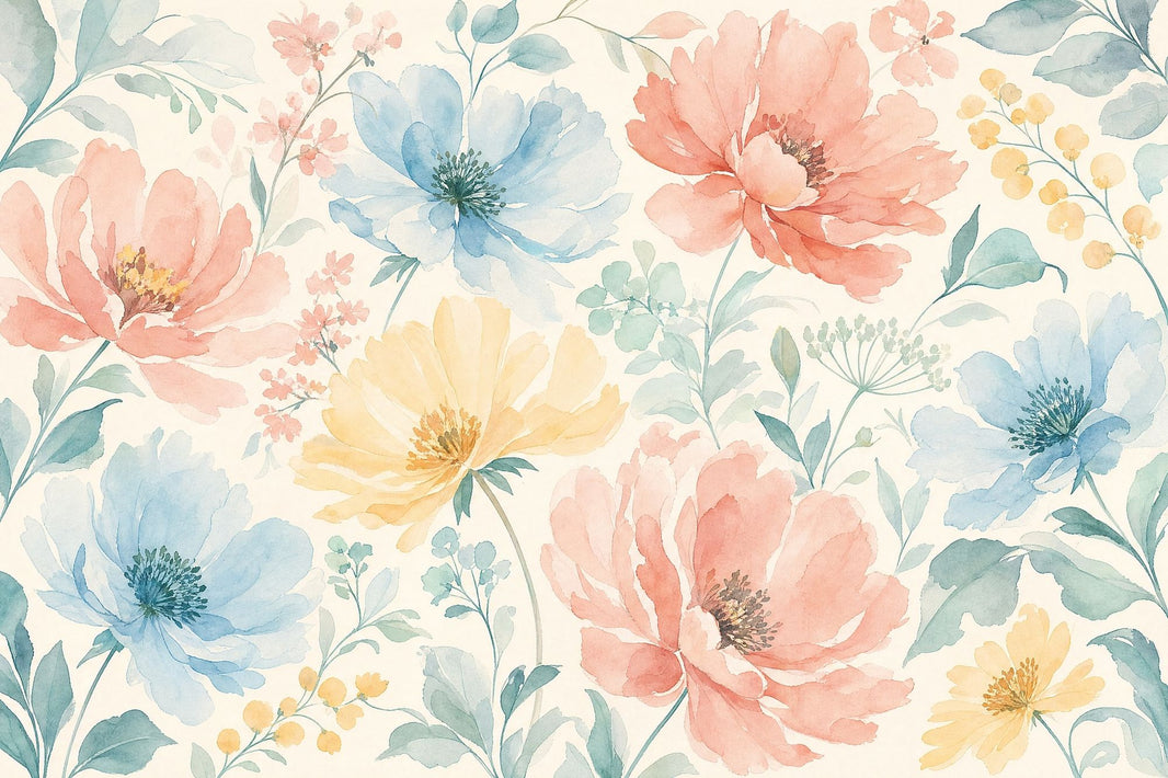 Floral Wallpaper Watercolor Removable Pastel Wall Decor pattern artwork