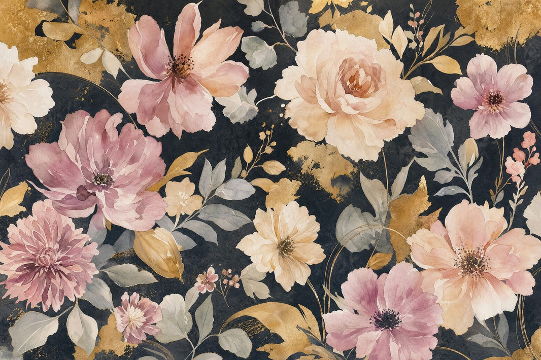 Dark Floral Wallpaper Watercolor Flowers Romantic Removable Wall Decor pattern artwork