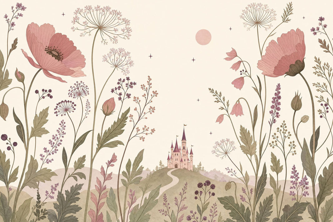 Muted Green Wallpaper Pastel Floral Removable Fairy Tale Wall Decor pattern artwork