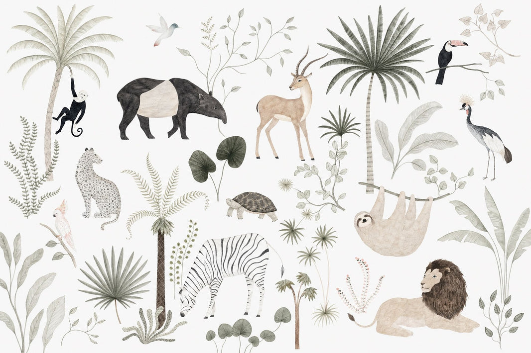 White Background Wallpaper Tropical Removable Botanical Wall Decor pattern artwork