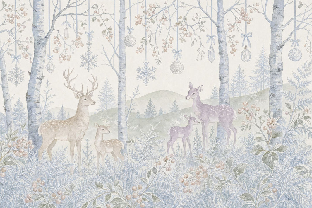 Winter Woodland Wallpaper Deer Removable Birch Trees Wall Decor pattern artwork