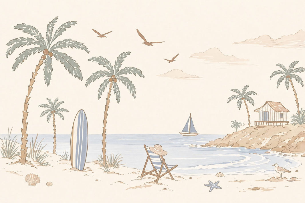Tropical Beach Wallpaper Muted Green Removable Wall Decor pattern artwork