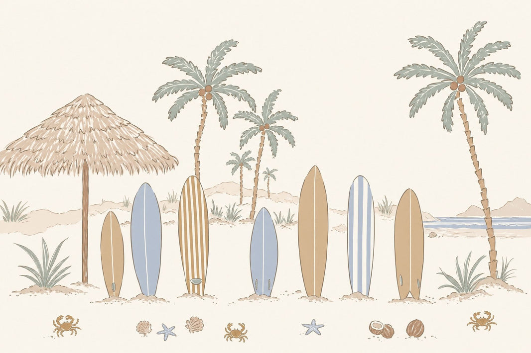 Tropical Beach Wallpaper Muted Green Coastal Wall Mural pattern artwork