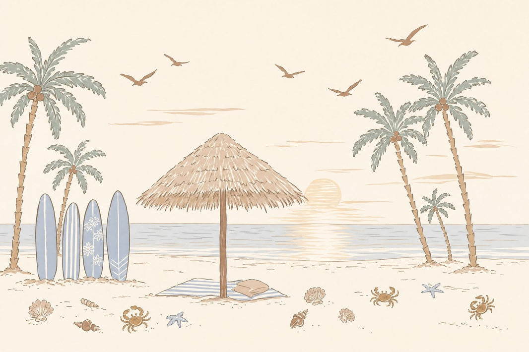 Tropical Beach Wallpaper Sunset Palm Trees Removable Wall Decor pattern artwork