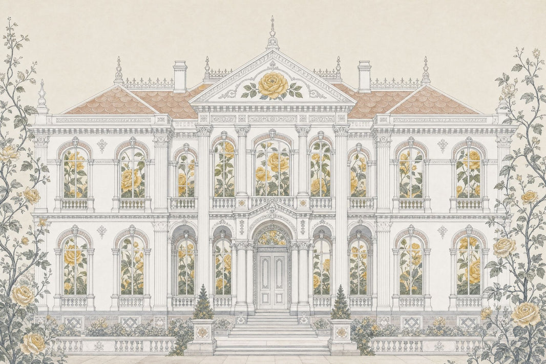 French Chateau Wallpaper Mansion Roses Wall Mural pattern artwork