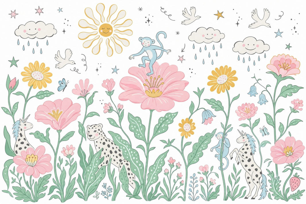 White Background Wallpaper Nursery Kids Wall Mural pattern artwork