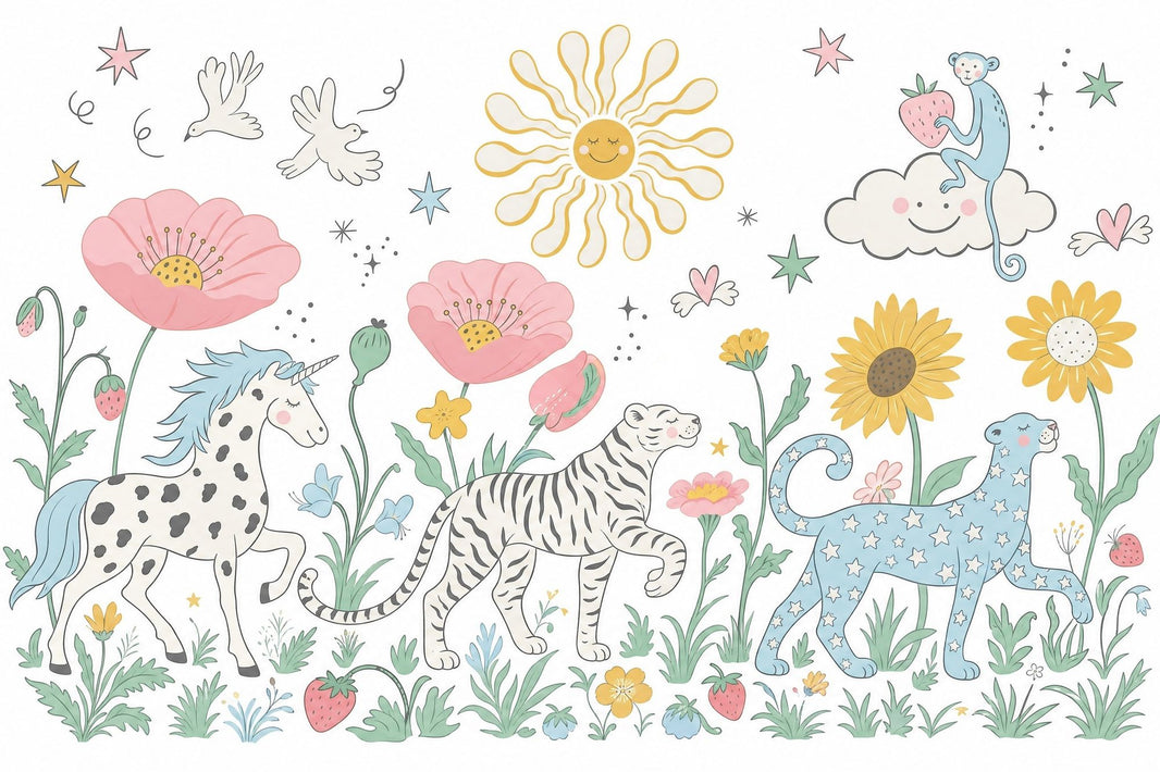 White Background Wallpaper Pastel Kids Removable Wall Decor pattern artwork