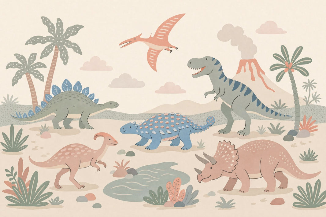 Dinosaur Landscape Wallpaper Prehistoric Jungle Removable Volcano Wall Decor pattern artwork