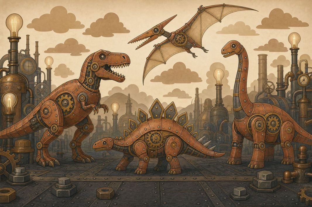 Mechanical Dinosaurs Wallpaper Steampunk Removable Vintage Wall Decor pattern artwork