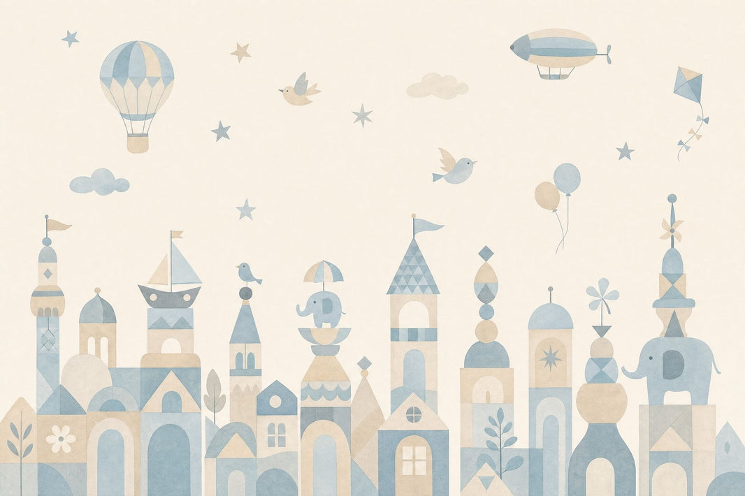 Hot Air Balloon Wallpaper Pastel Cityscape Kids Removable Wall Decor pattern artwork
